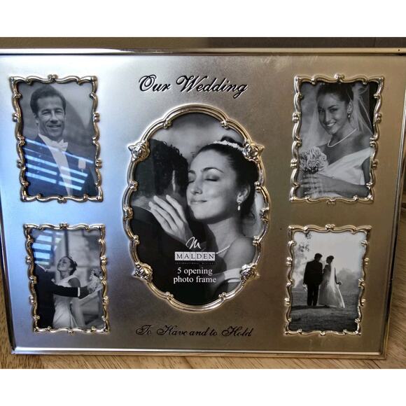 Malden Wedding Picture Frame Five Opening Photo Collage Silver Elegant EUC - Picture 3 of 6
